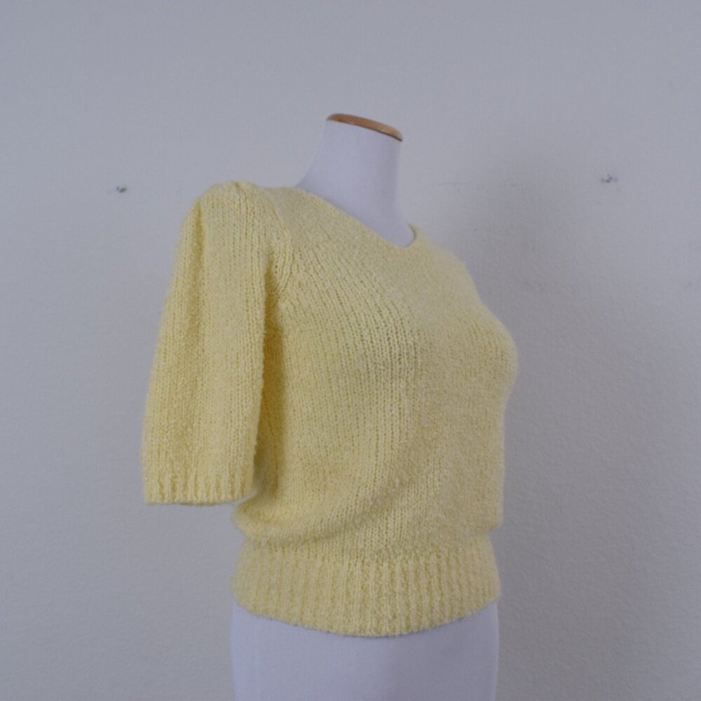 Vintage 80s Acrylic Yellow Knit Blouse size S - Picture 4 of 10